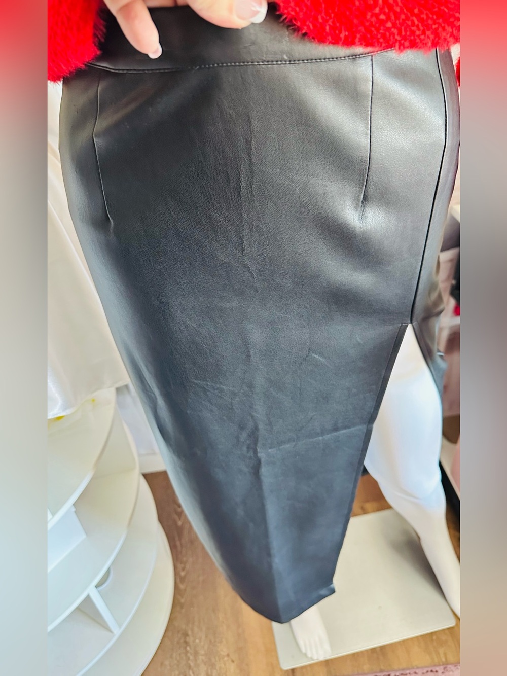 Forever 21 Black Faux Leather Maxi Skirt with High Side Slit - Picture 2 of 6